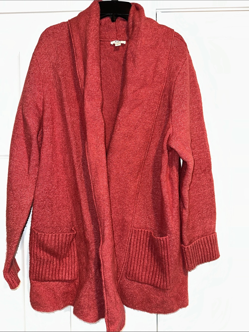 NIC+ZOE Open-Front Red Cardigan with Patch Pockets